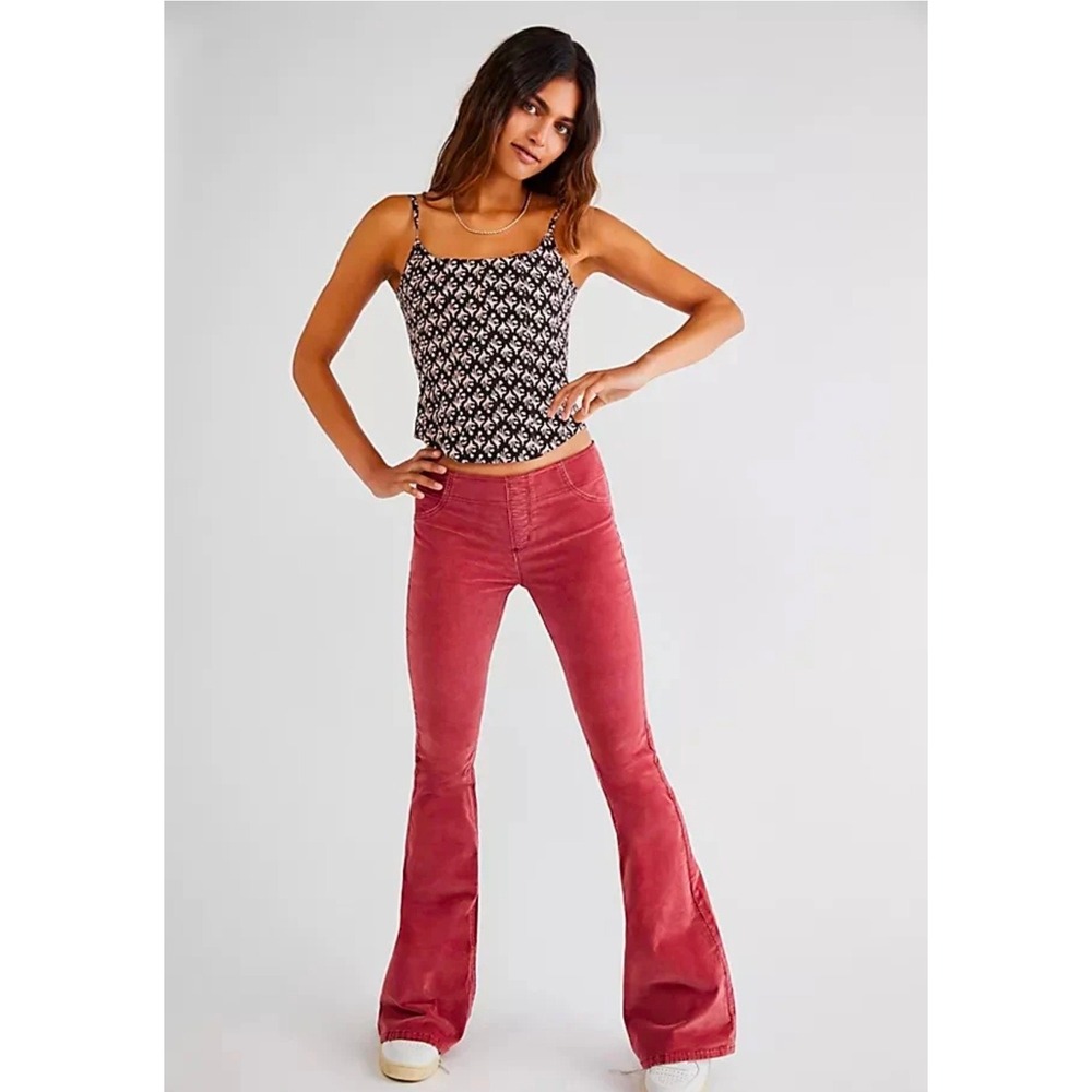 Free People We The Free Pull-On Corduroy Flare Pants Rose Pink Size 28 OB910963